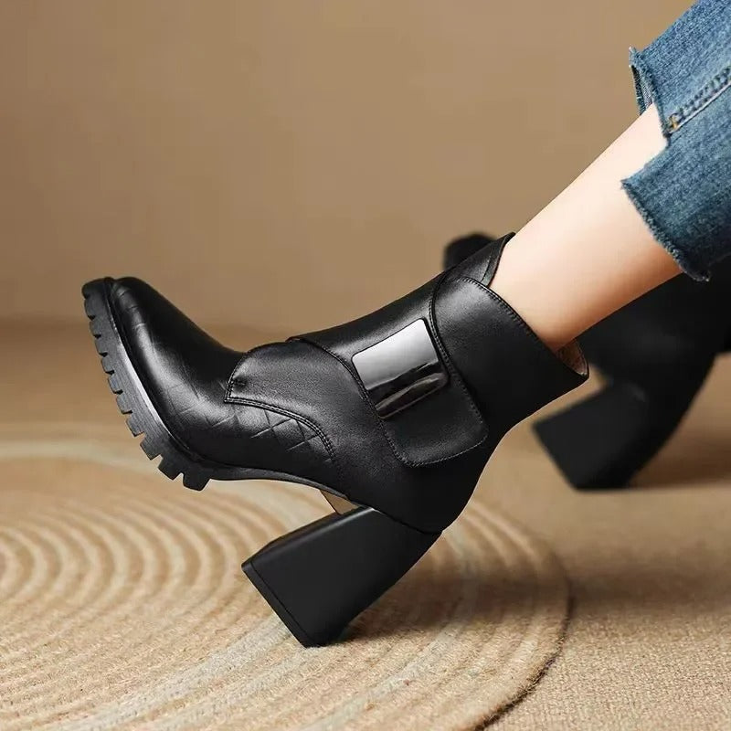 Ellen | Boots For Women | Ankle Block Heel With Strap Detail