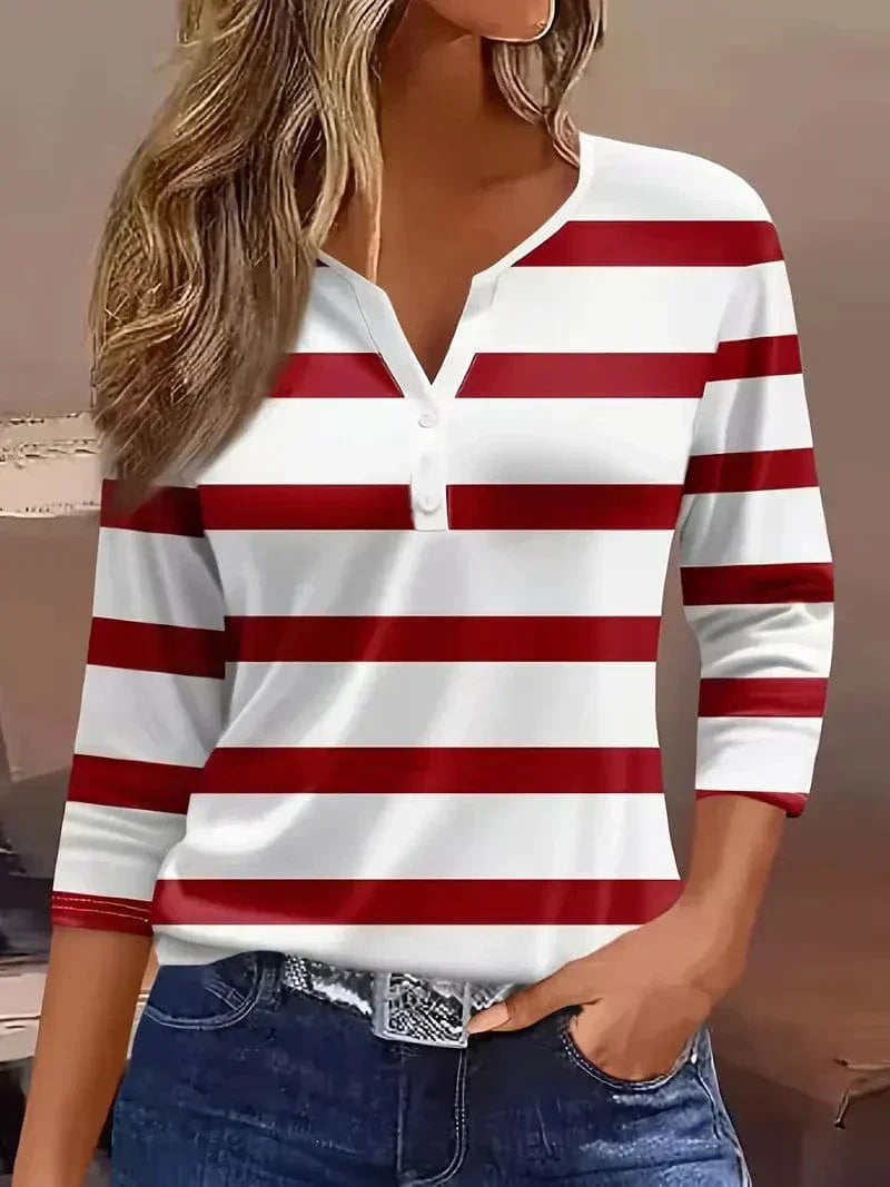 Ellen | Women’s Blouse | Striped V-Neck