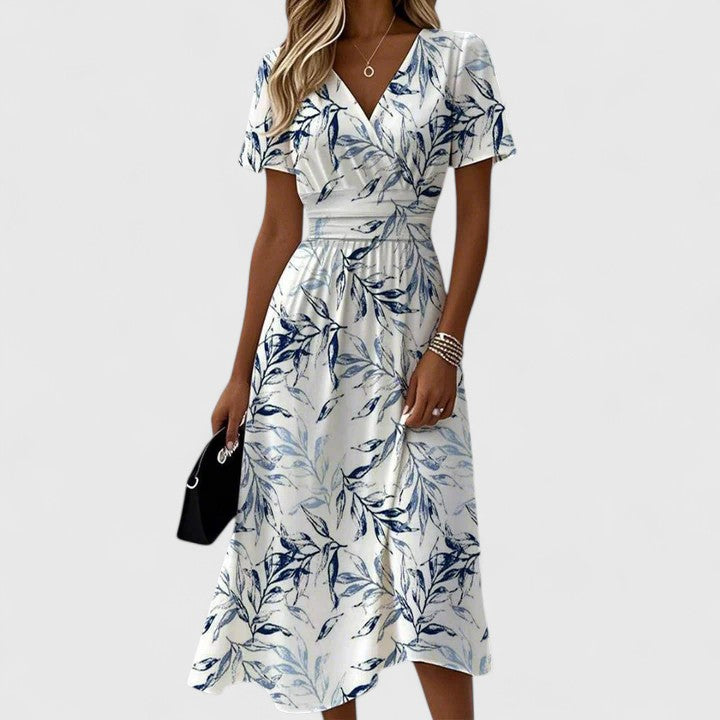 Ellen | Women's Floral Midi Dress | White Wrap V-Neck