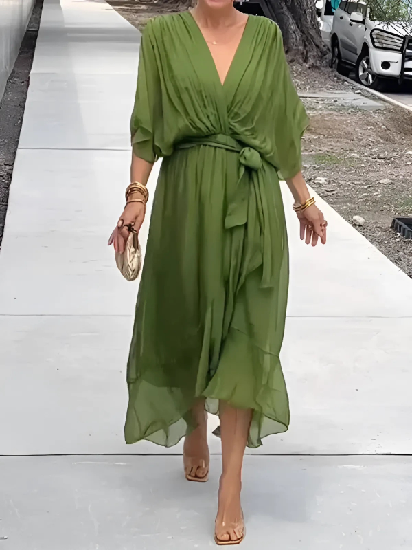 Ellen | Women's Dress | V-Neck Maxi Tie Waist
