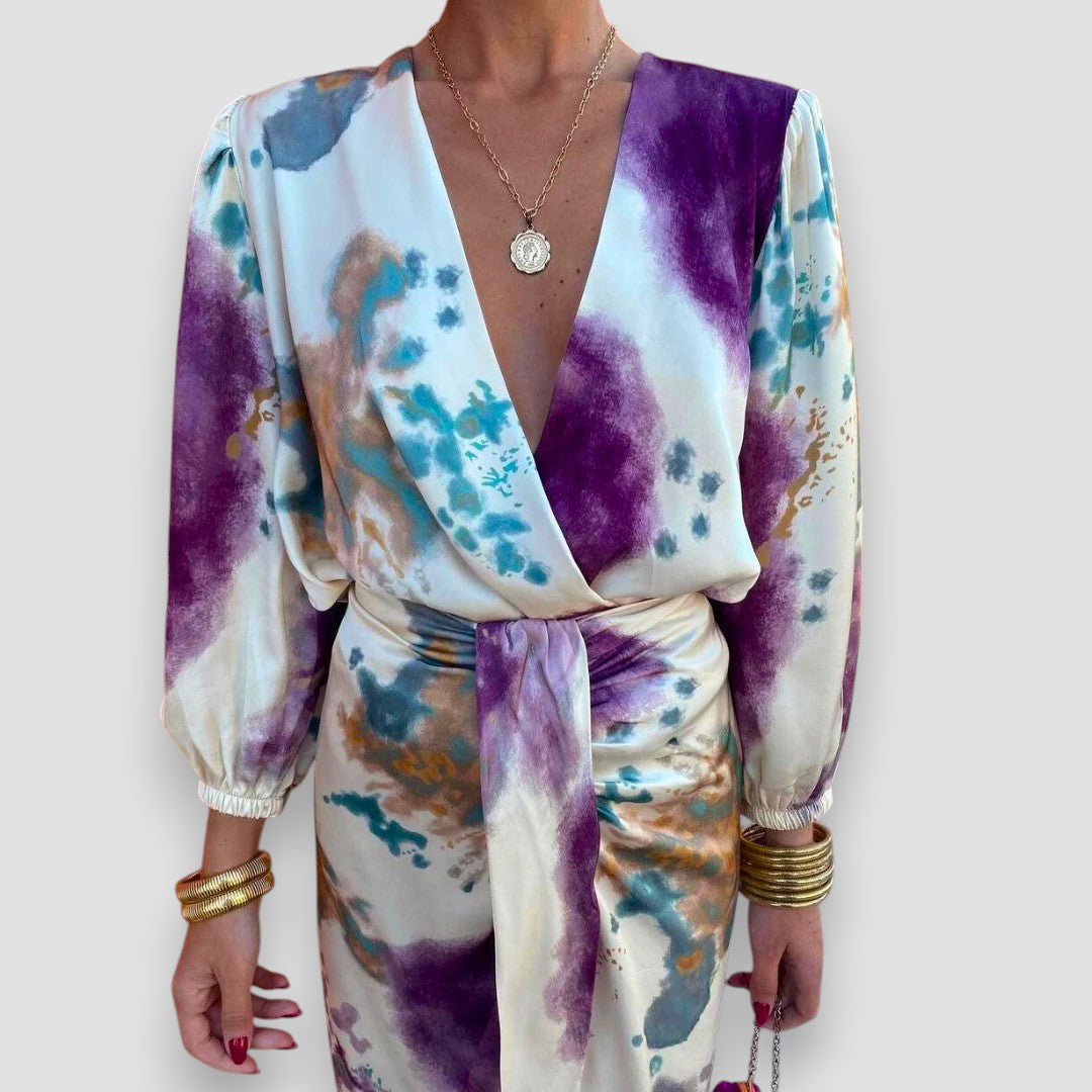 Ellen | Women's Dress | Tie Waist Midi Abstract Print