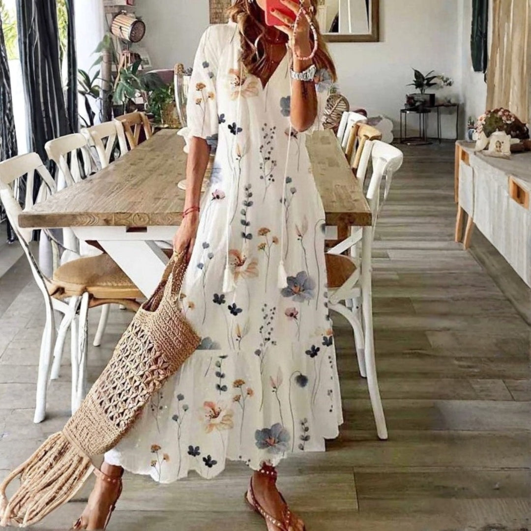 Ellen | Women's Boho Maxi Dress | Short Sleeve Floral