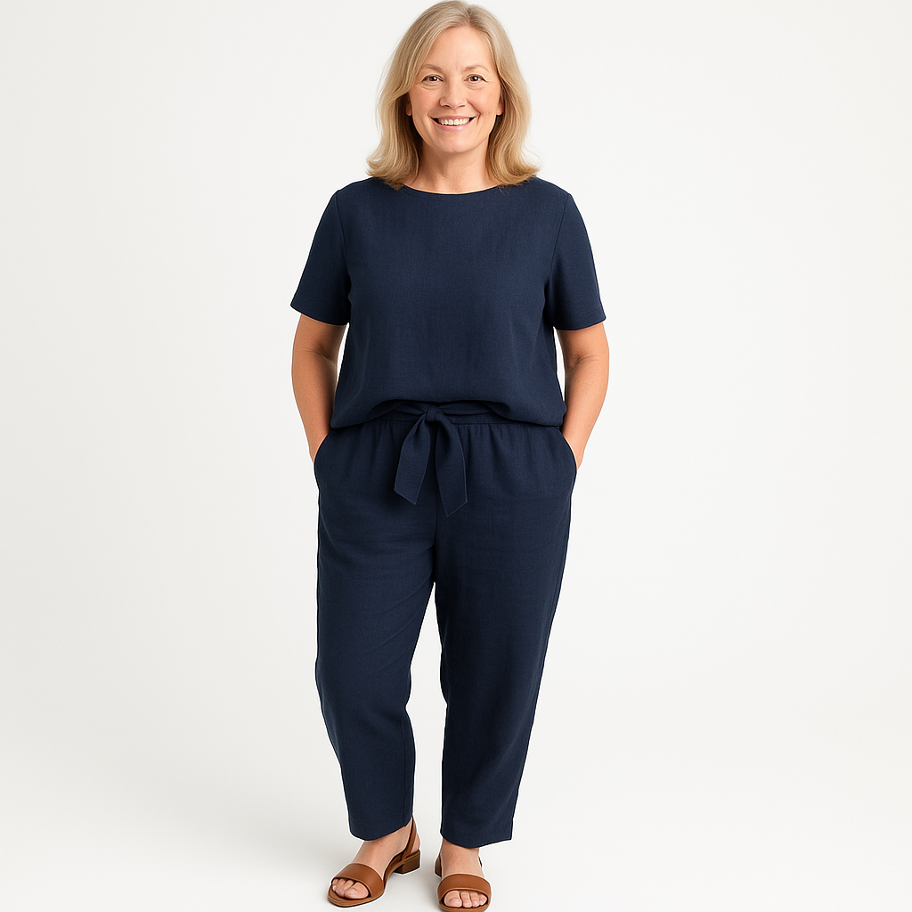 Ellen | Women's Two-Piece Set | Short Sleeve Top Tapered Trousers