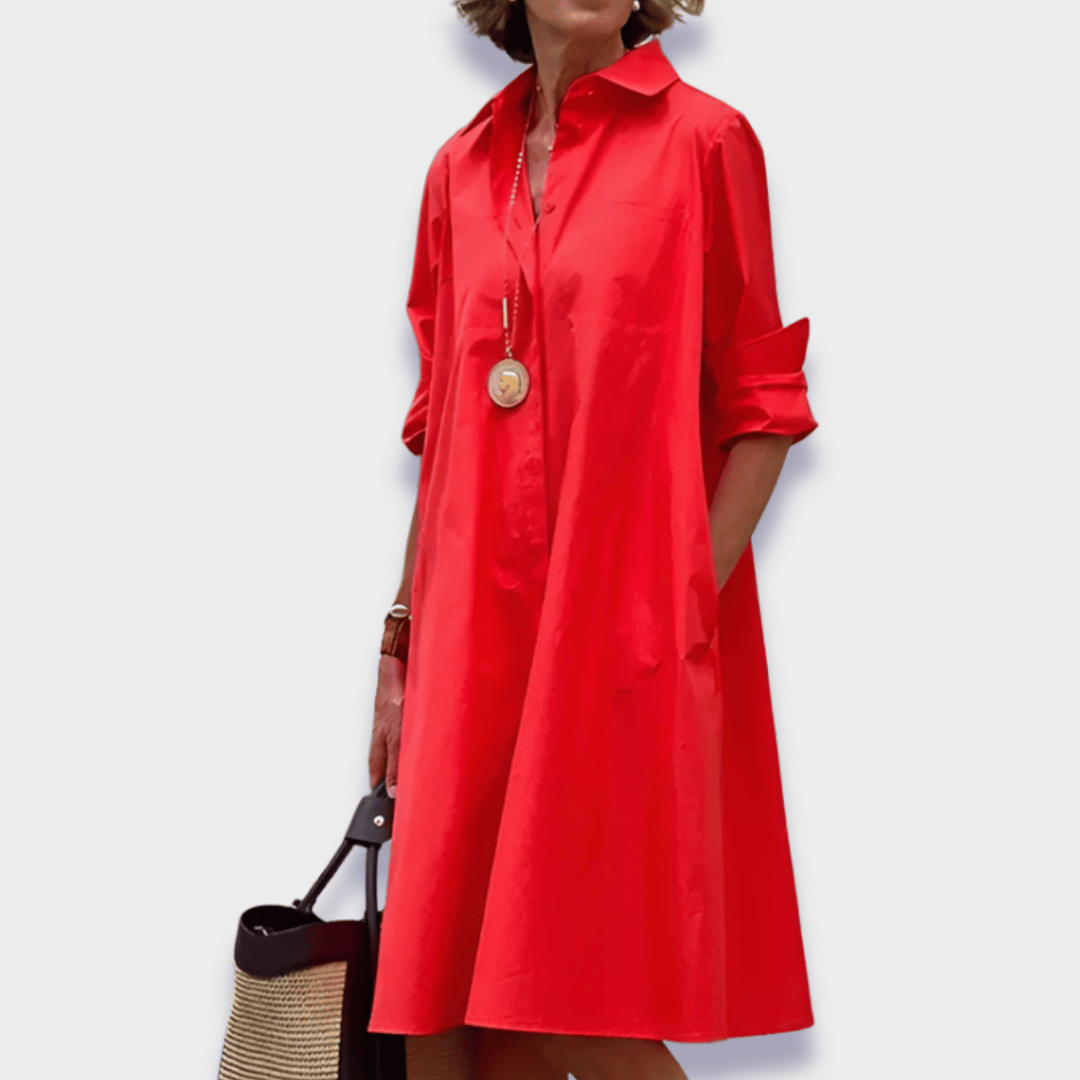 Ellen | Women’s Polo Dress | Collared Midi Long Sleeve