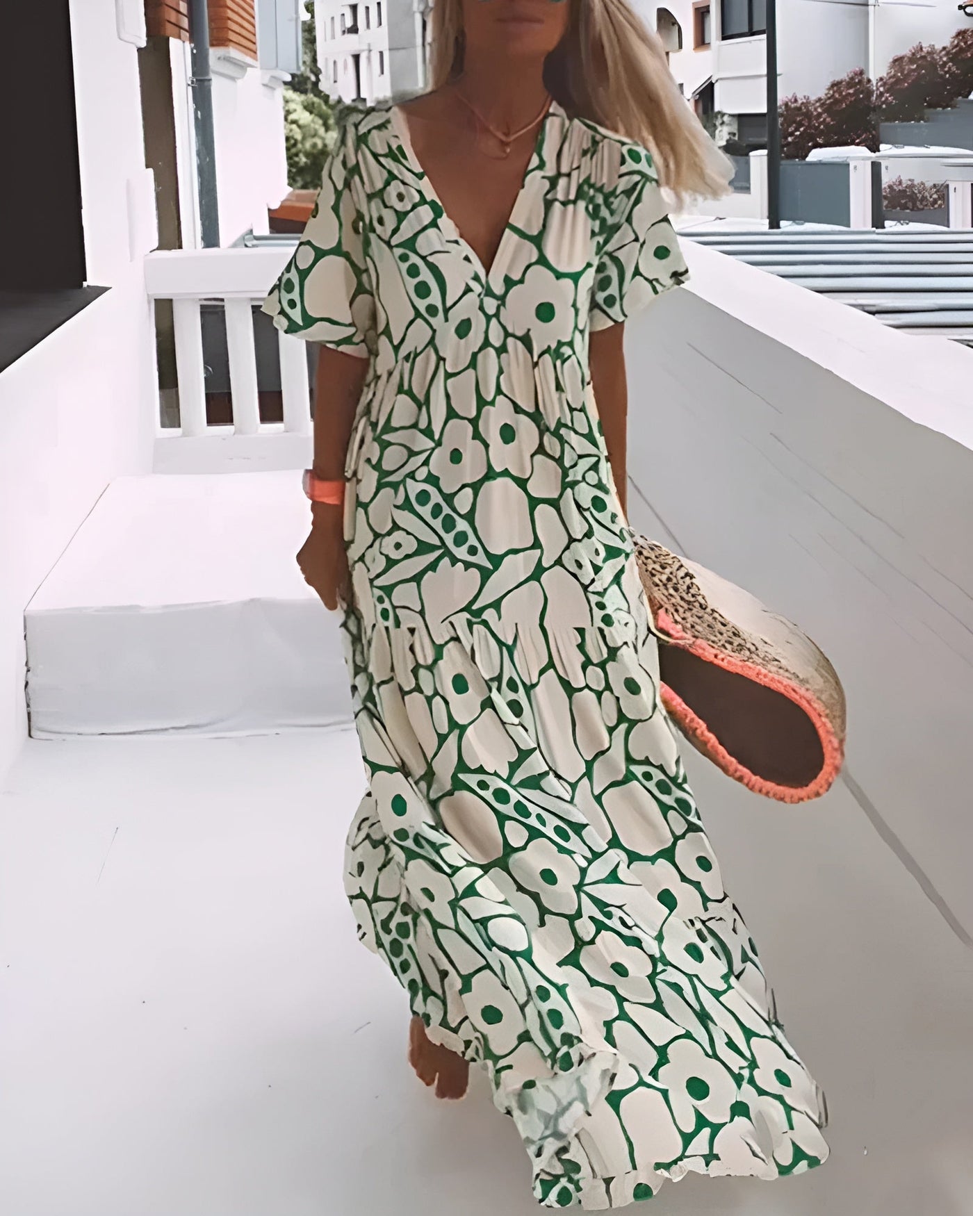 Ellen | Women’s Summer Dress | V-Neck Abstract Print Maxi