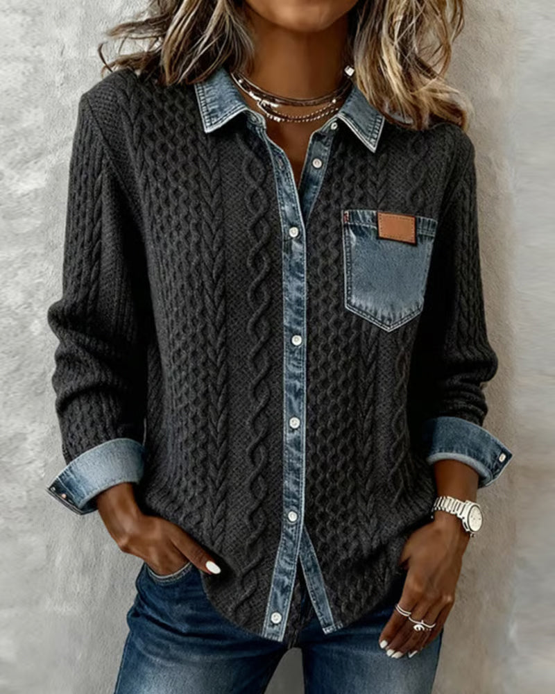Ellen | Women’s Blouse | Cable Pattern Button Front Blouse