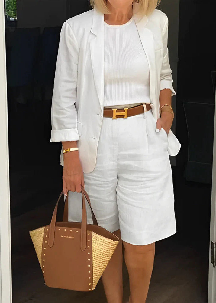 Ellen | Women's Two-Piece Set | Blazer Top Knee Length Shorts