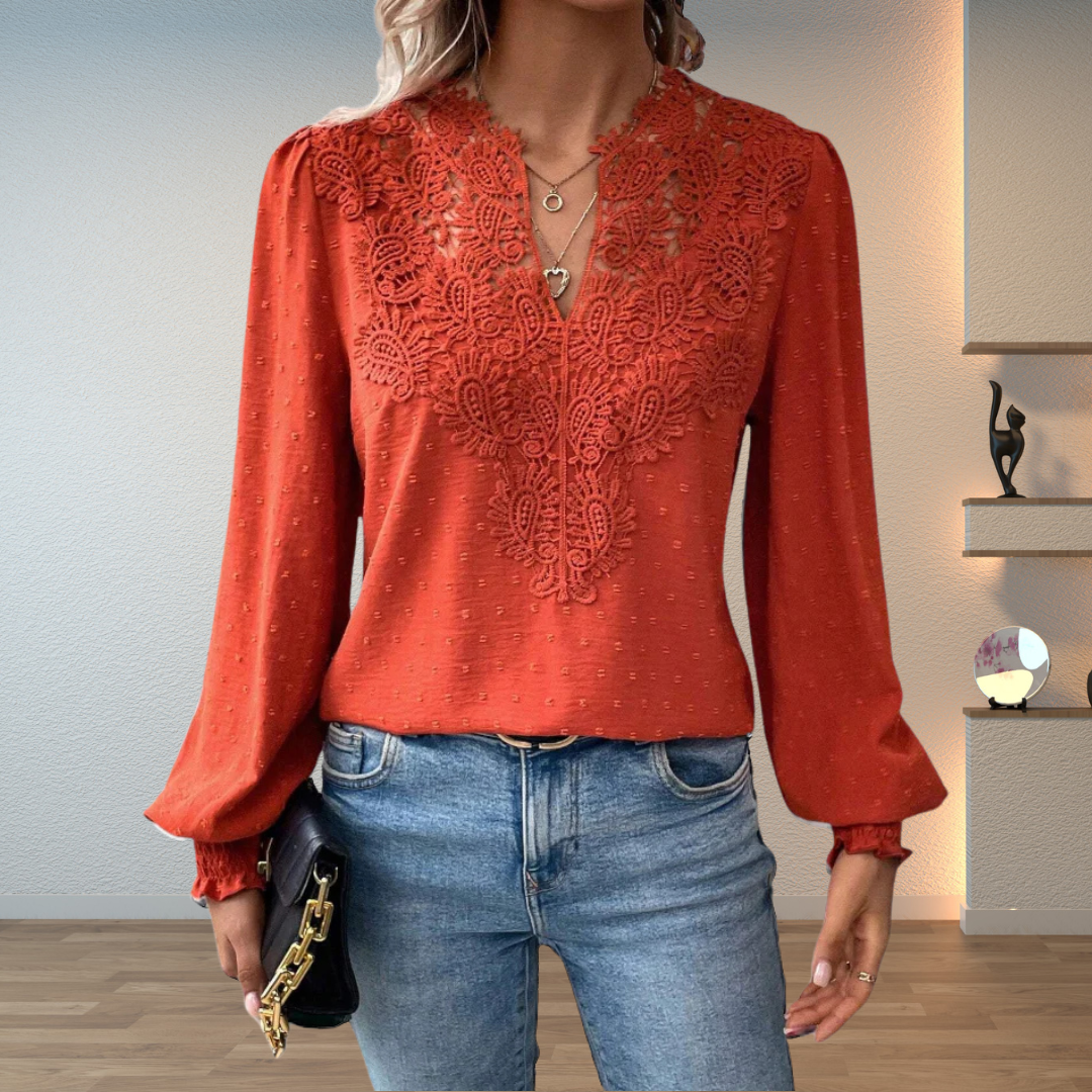 Ellen | Women’s Blouse | V-Neck with Guipure Lace