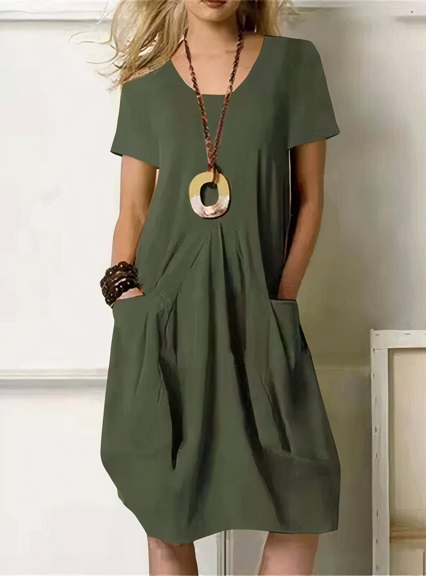 Ellen | Women's Dress | Round Neckline Short Sleeve Cut Mini