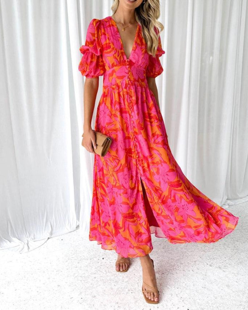 Ellen | Women's Dress | Short Sleeves with Puffed Silhouette Maxi