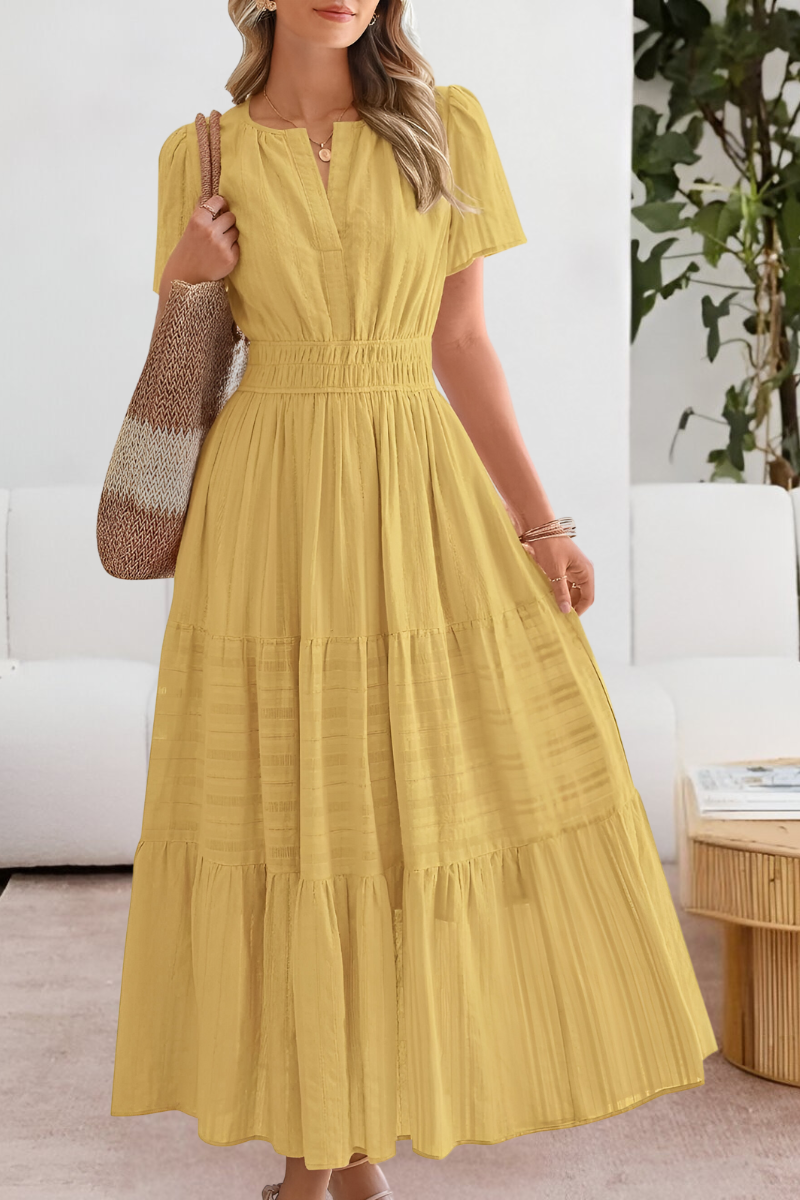 Ellen | Women's Boho Midi Dress | Smocked Short Sleeve