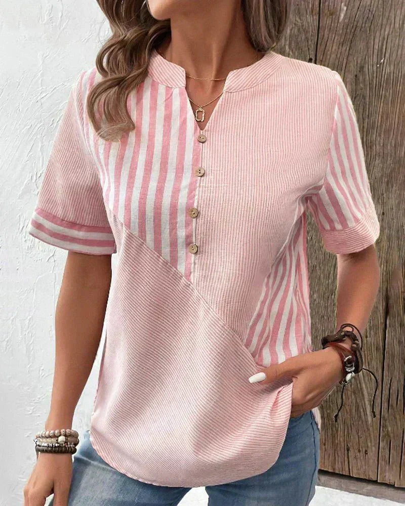 Ellen | Women's Blouse | Stripe Pane Button Front