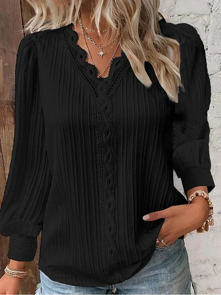 Ellen | Women's Blouse | Textured V-Neck Detail