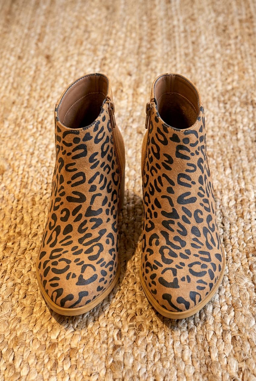 Ellen | Boots for Women | Ankle-Height Block Heel and Leopard Print