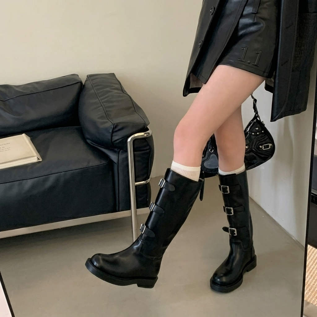 Ellen | Boots For Women | Knee-High Buckle Boots With Lug Sole