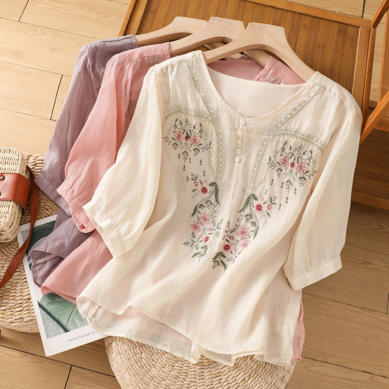 Ellen | Women’s Blouse | Embroidered Round Neck