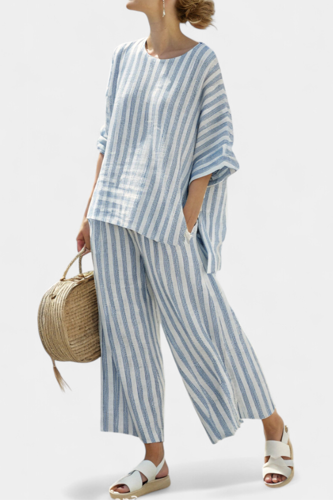 Ellen | Women's Two-Piece Set | Blue Striped