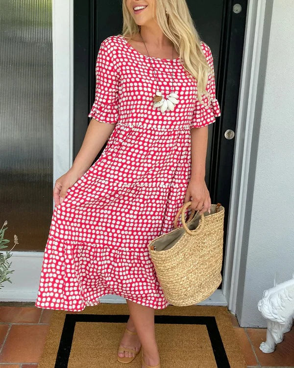 Ellen | Women’s Dress | Polka Dot Midi Short Sleeve