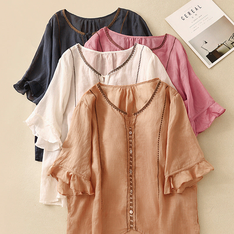 Ellen | Women’s Blouse | Embroidered Ruffle Sleeve