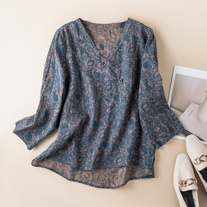 Ellen | Women’s Blouse | Patterned V-Neck