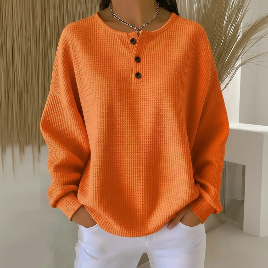 Ellen | Women’s Sweatshirt | Waffle Knit Button Front