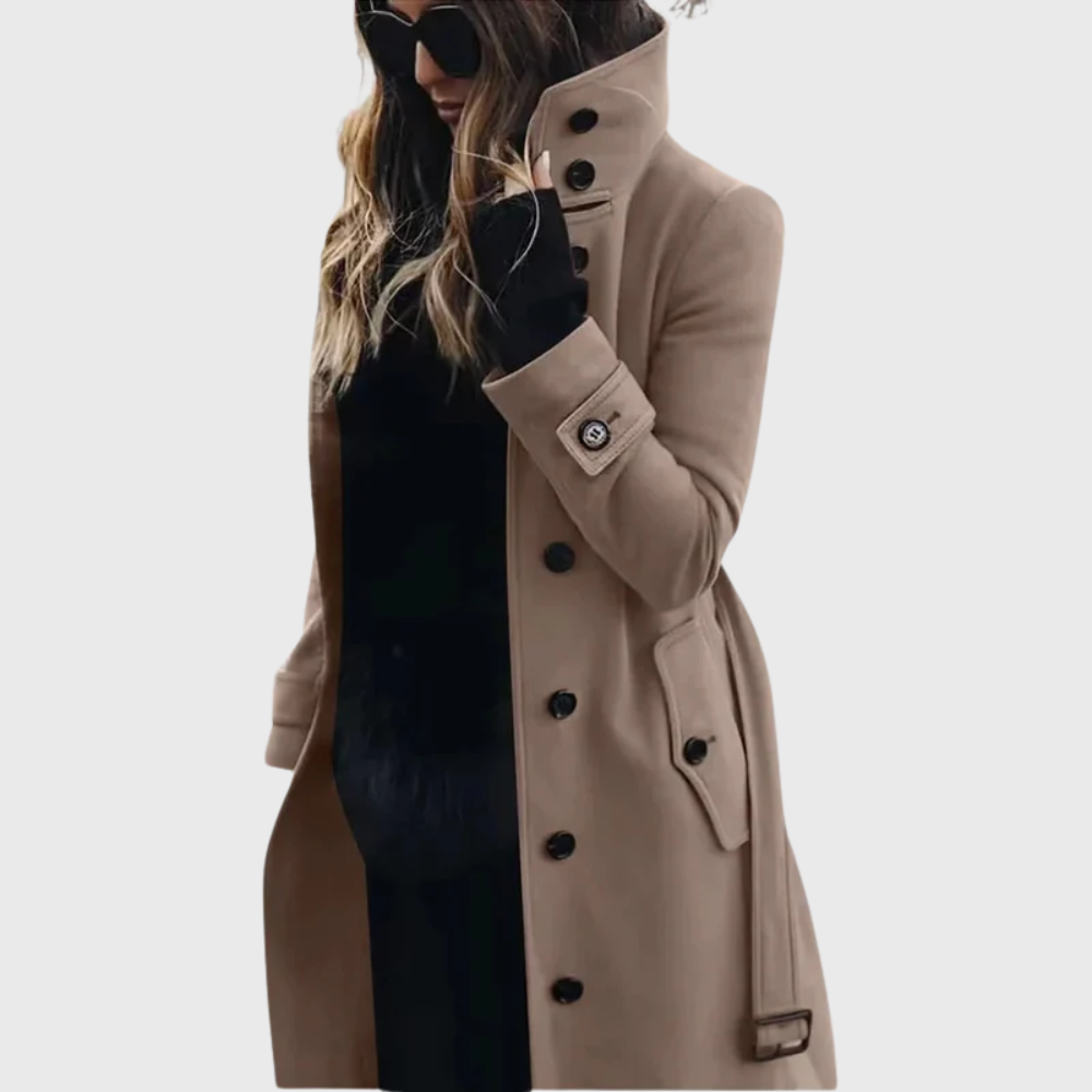 Ellen | Women’s Coat | Button Front High Stand Collar