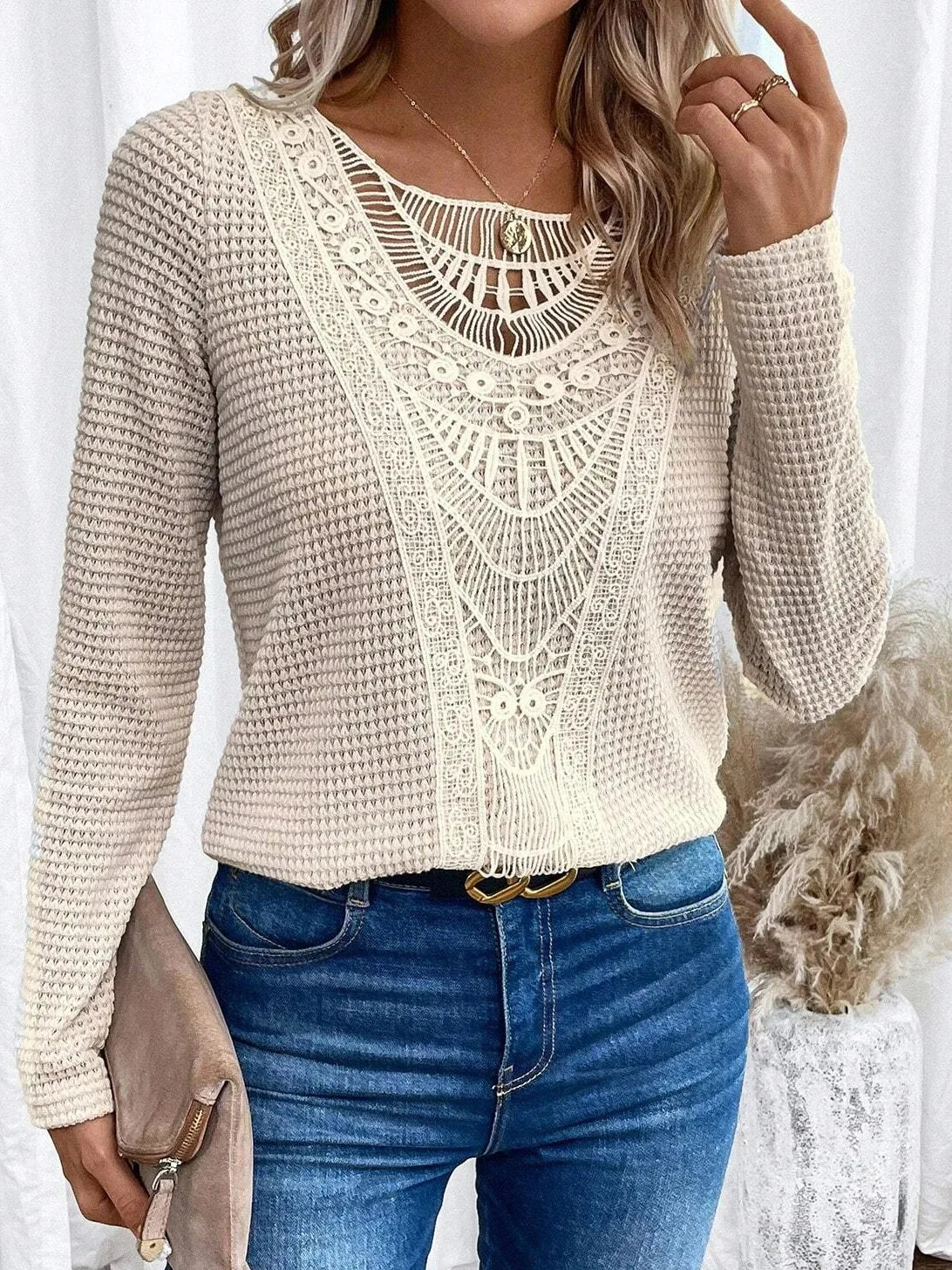 Ellen | Women's Jumper | Textured Crochet Detail