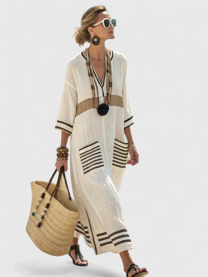 Ellen | Women's Maxi Sundress | V-Neck Striped Kaftan
