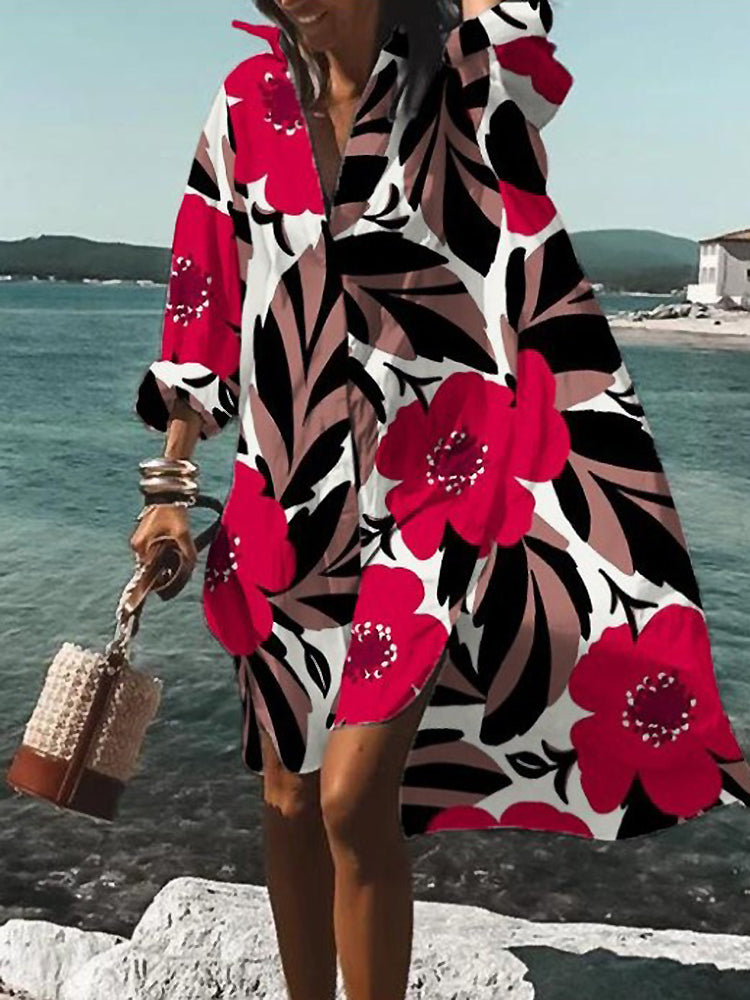 Ellen | Women’s Dress | Printed V-Neck Long Sleeve