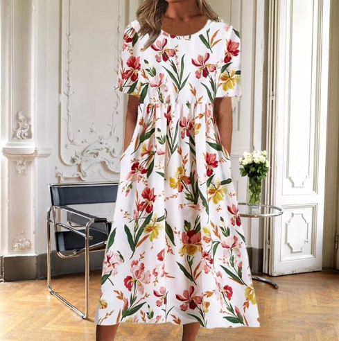 Ellen | Women’s Dress | Floral Midi Short Sleeve