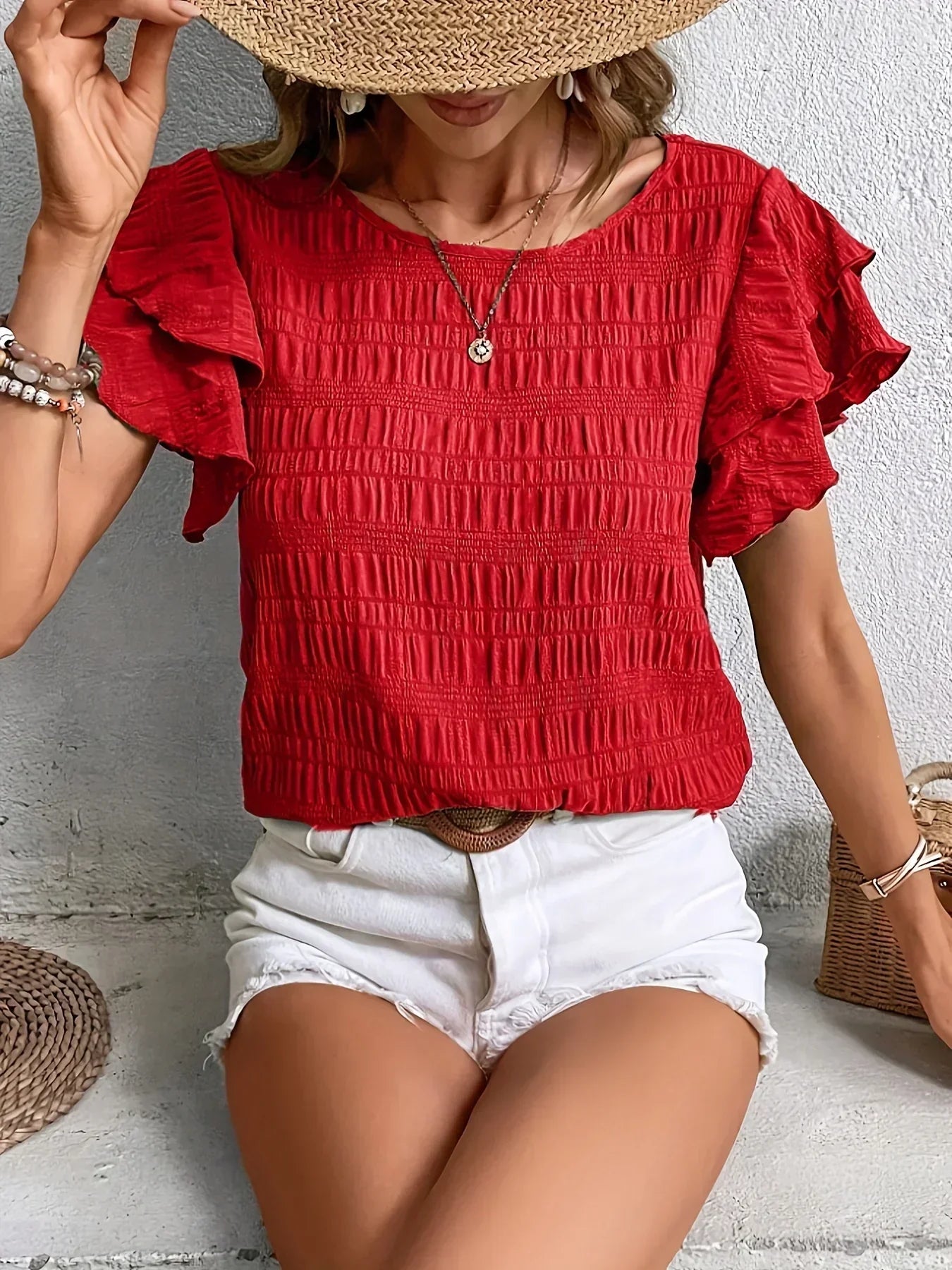 Ellen | Women’s Blouse | Ruffle Sleeve Textured