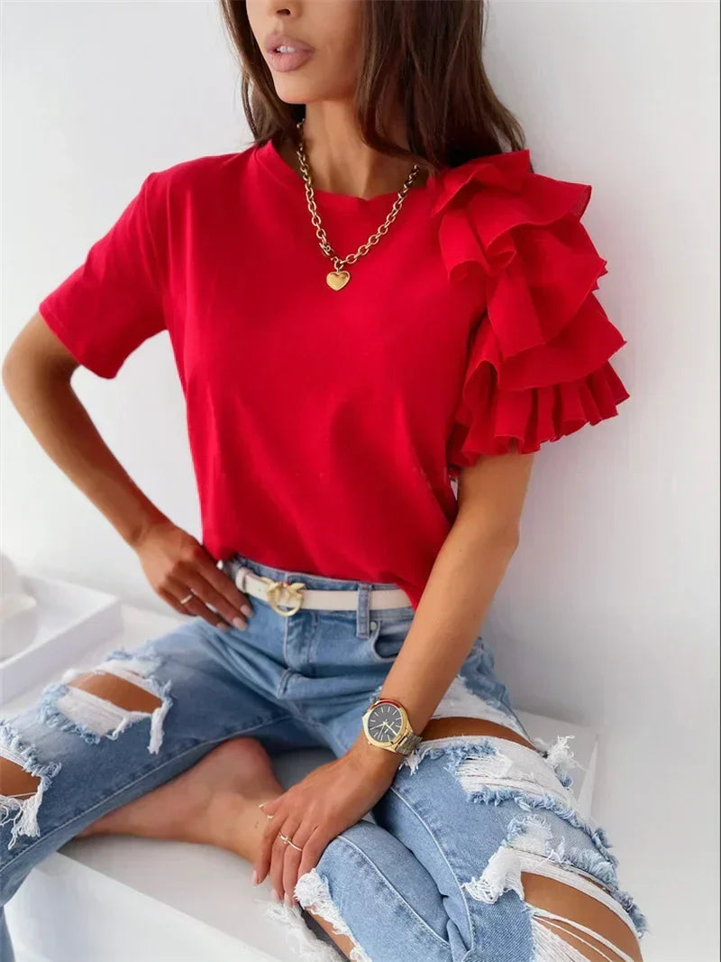 Ellen | Women’s Blouse | Ruffle Short Sleeve