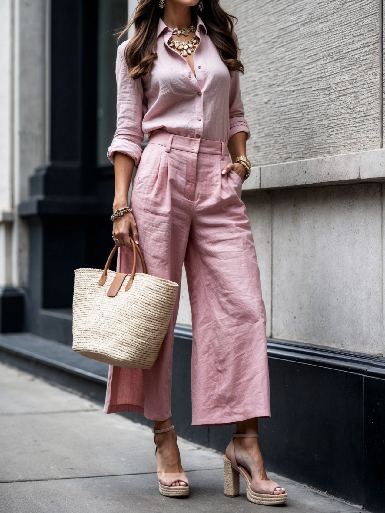 Ellen | Women's Two-Piece Set | Collared Shirt Top and Trousers