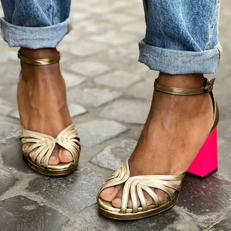 Ellen | Sandals For Women | Open Toe Ankle Strap Block Heel