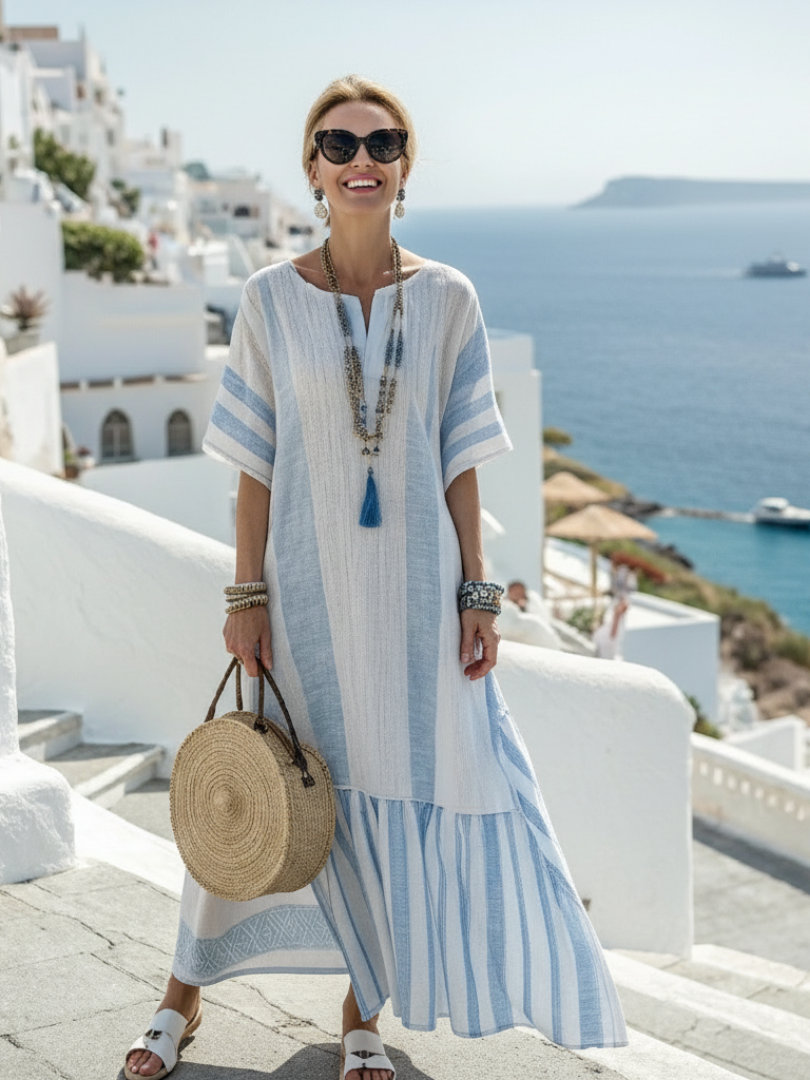 Ellen | Women's Maxi Sundress | Striped Short Sleeve