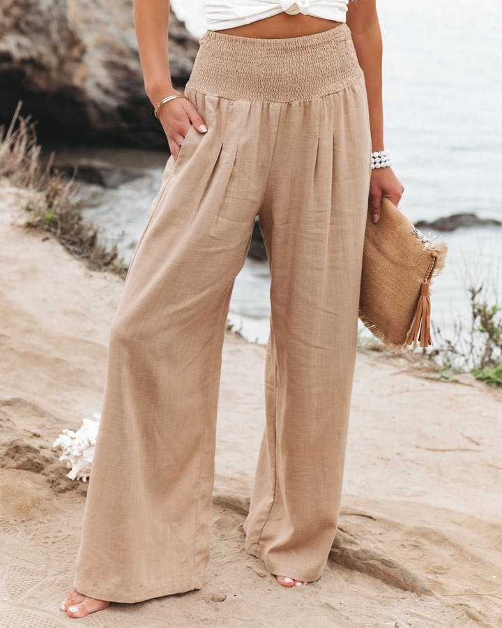 Ellen | Women's Beach Trousers | Wide Leg Elastic Waist
