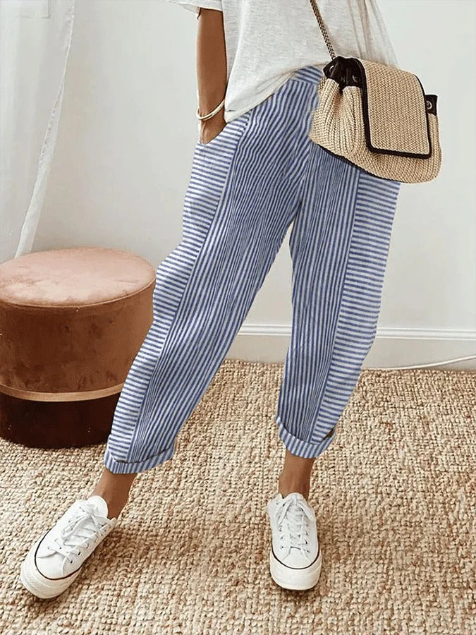 Ellen | Women's Trousers | Stripe Pattern Pocket