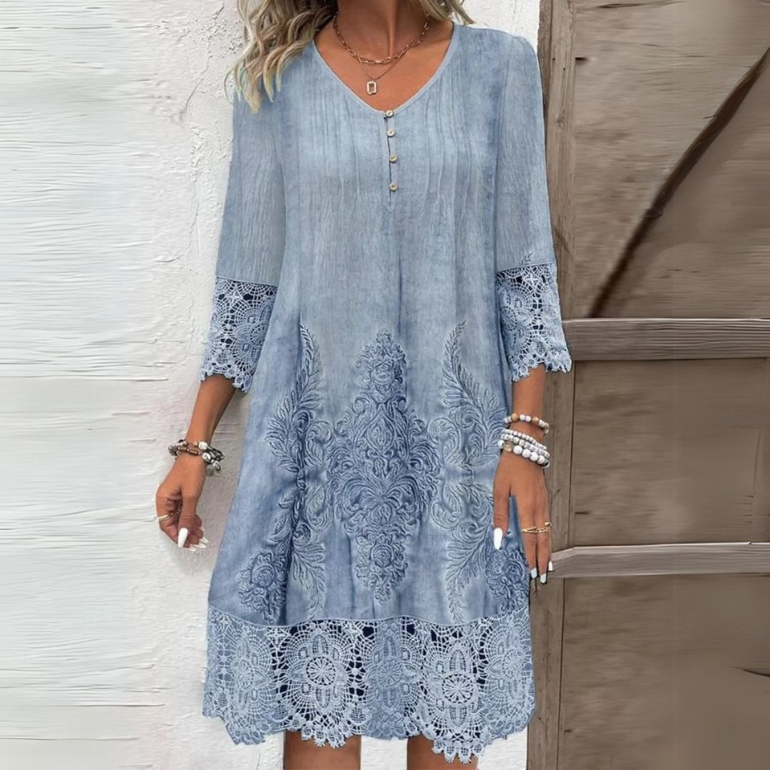 Ellen | Women’s Dress | V-Neck Embroidered Midi