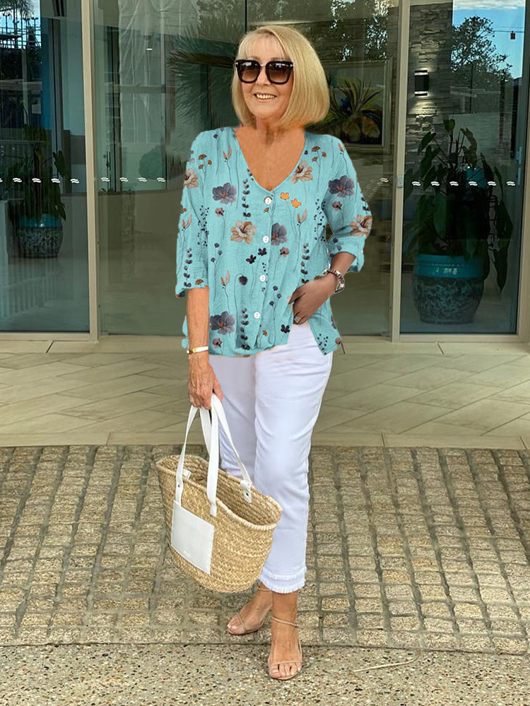 Ellen | Women’s Blouse | Floral with Button Front