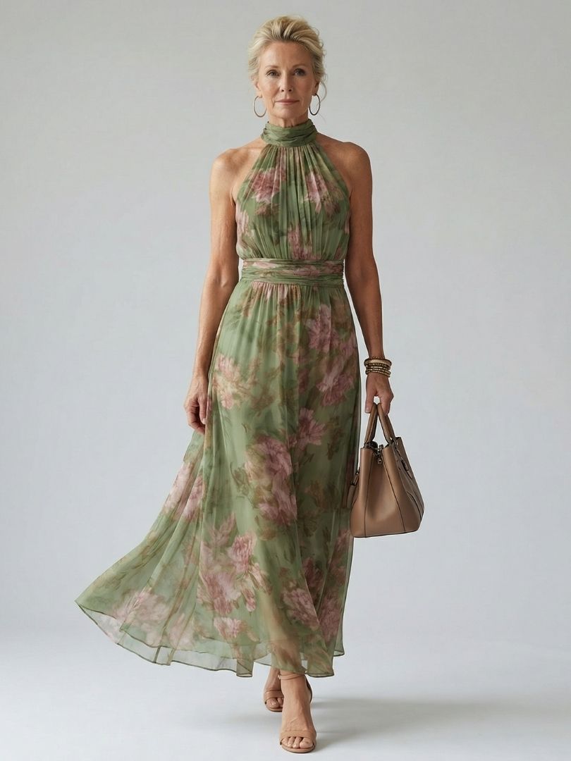 Ellen | Women's Green Midi Dress | Halter