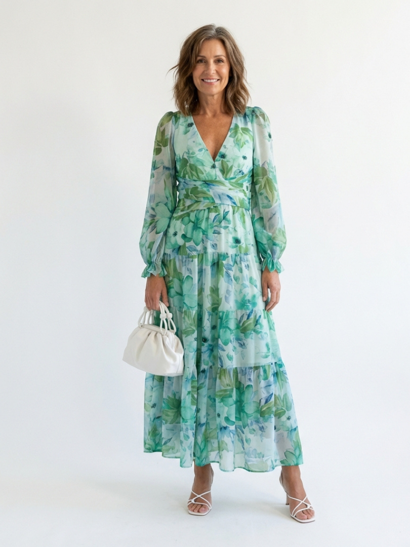 Ellen | Women's Wedding Guest Maxi Dress | V-Neck Floral