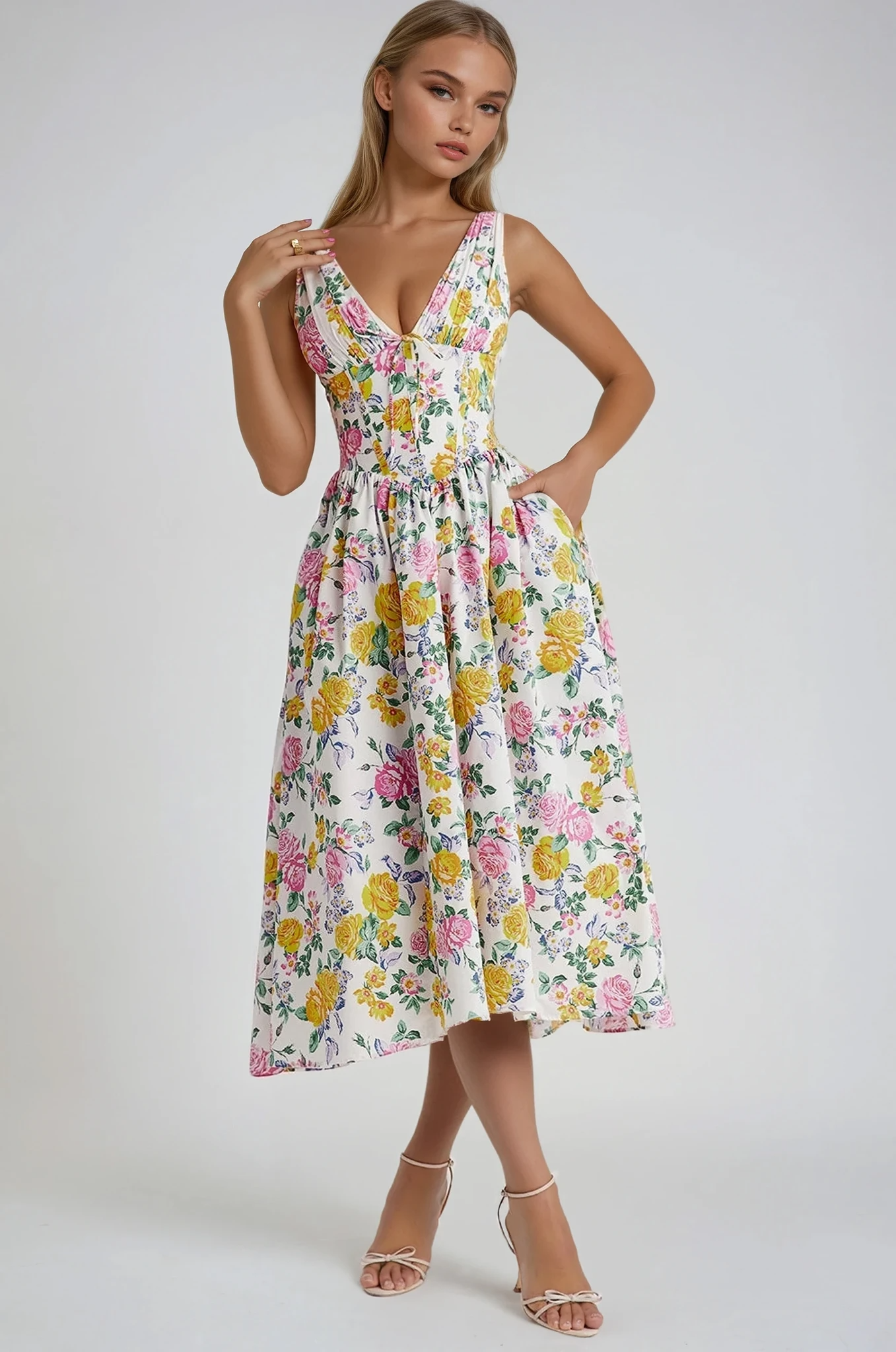 Ellen | Women’s Summer Dress | Sleeveless V-Neck Midi