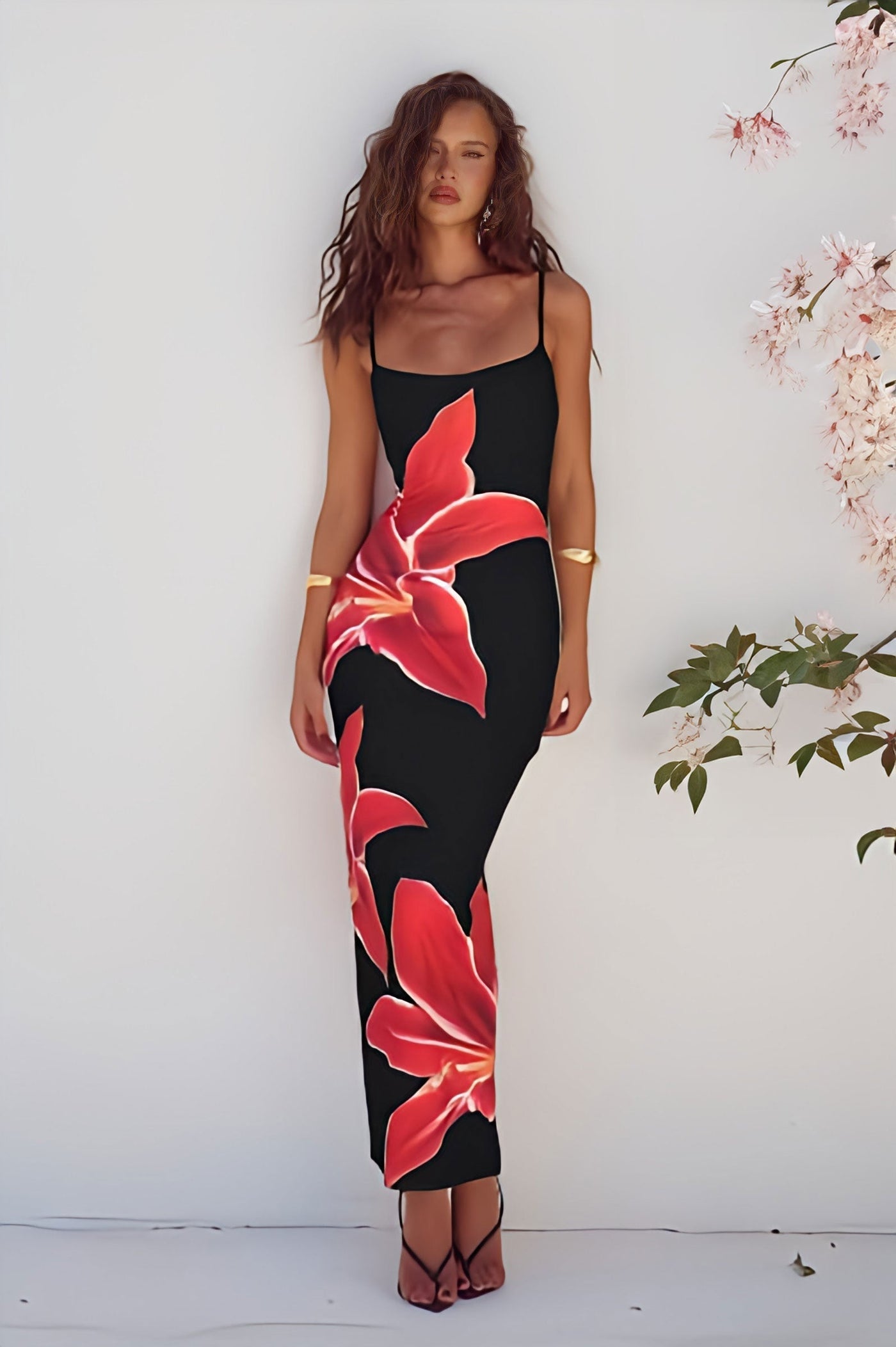 Ellen | Women's Floral Maxi Dress | Black Print