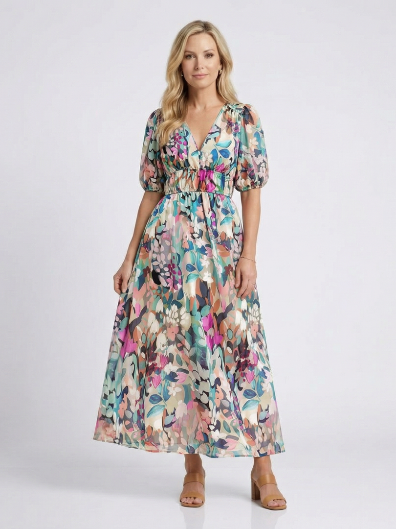 Ellen | Women's Boho Midi Dress | V-Neck Floral