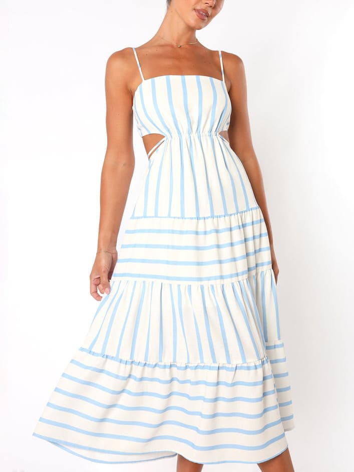 Ellen | Women's Midi Sundress | Striped Open Back