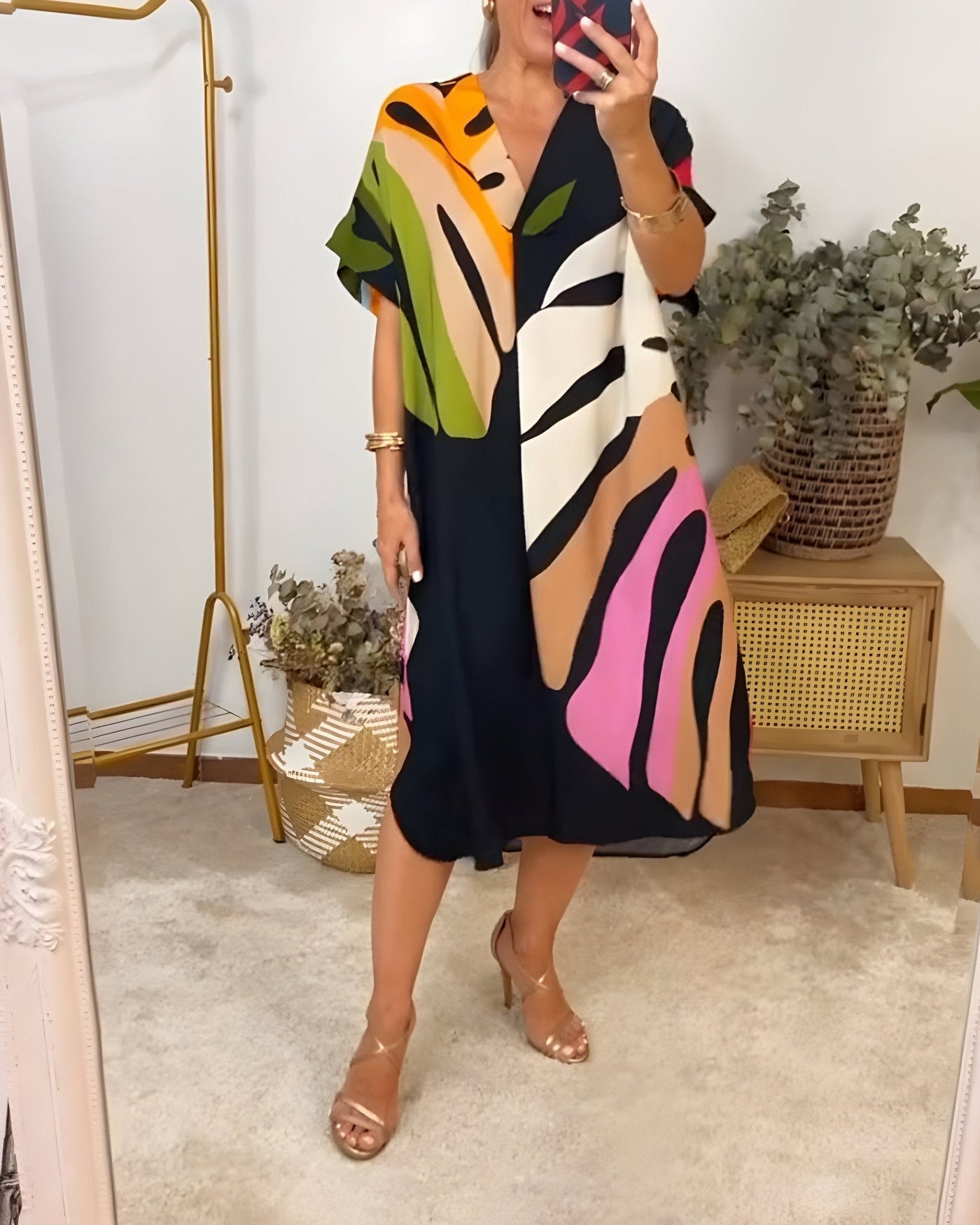 Ellen | Women's Summer Dress | Abstract Midi V-Neck Midi