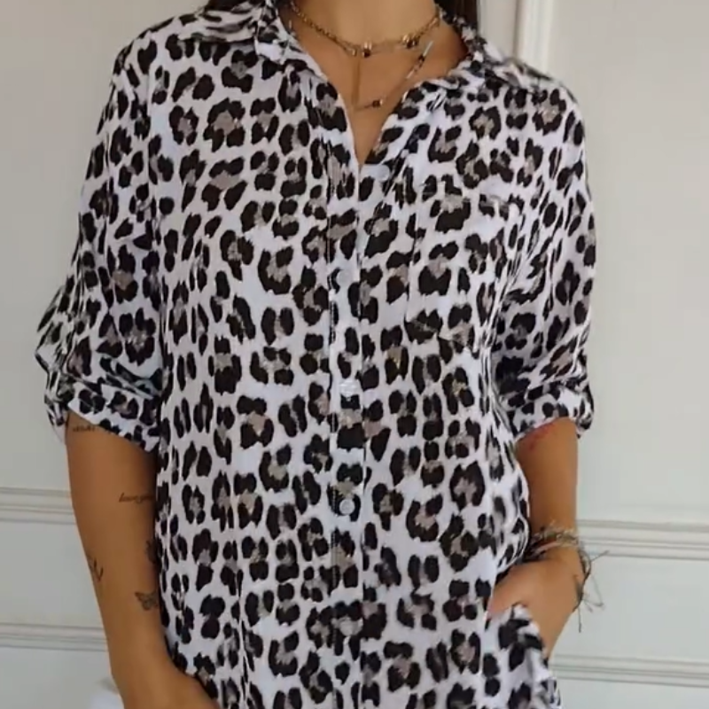 Ellen | Women’s Blouse | V-Neck Leopard Print