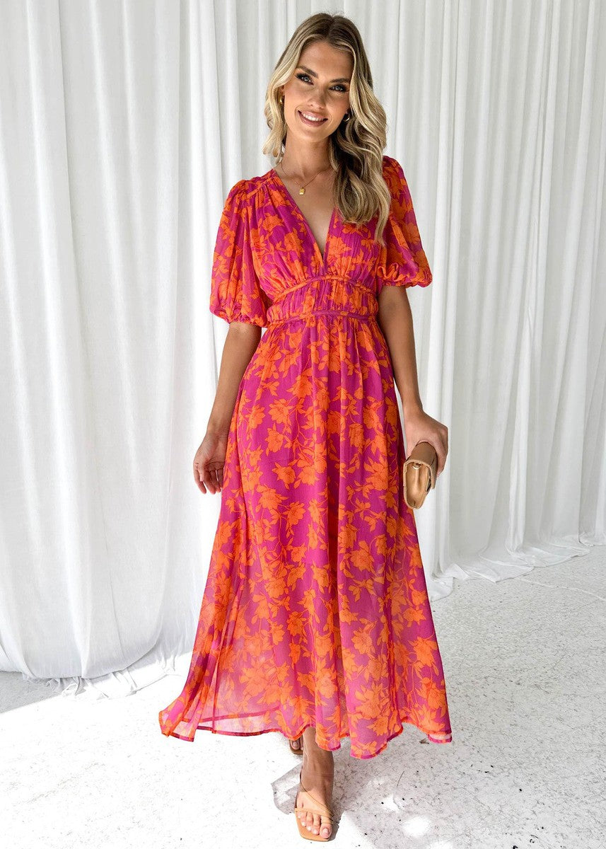 Ellen | Women's Wedding Guest Midi Dress | Floral Long Sleeve