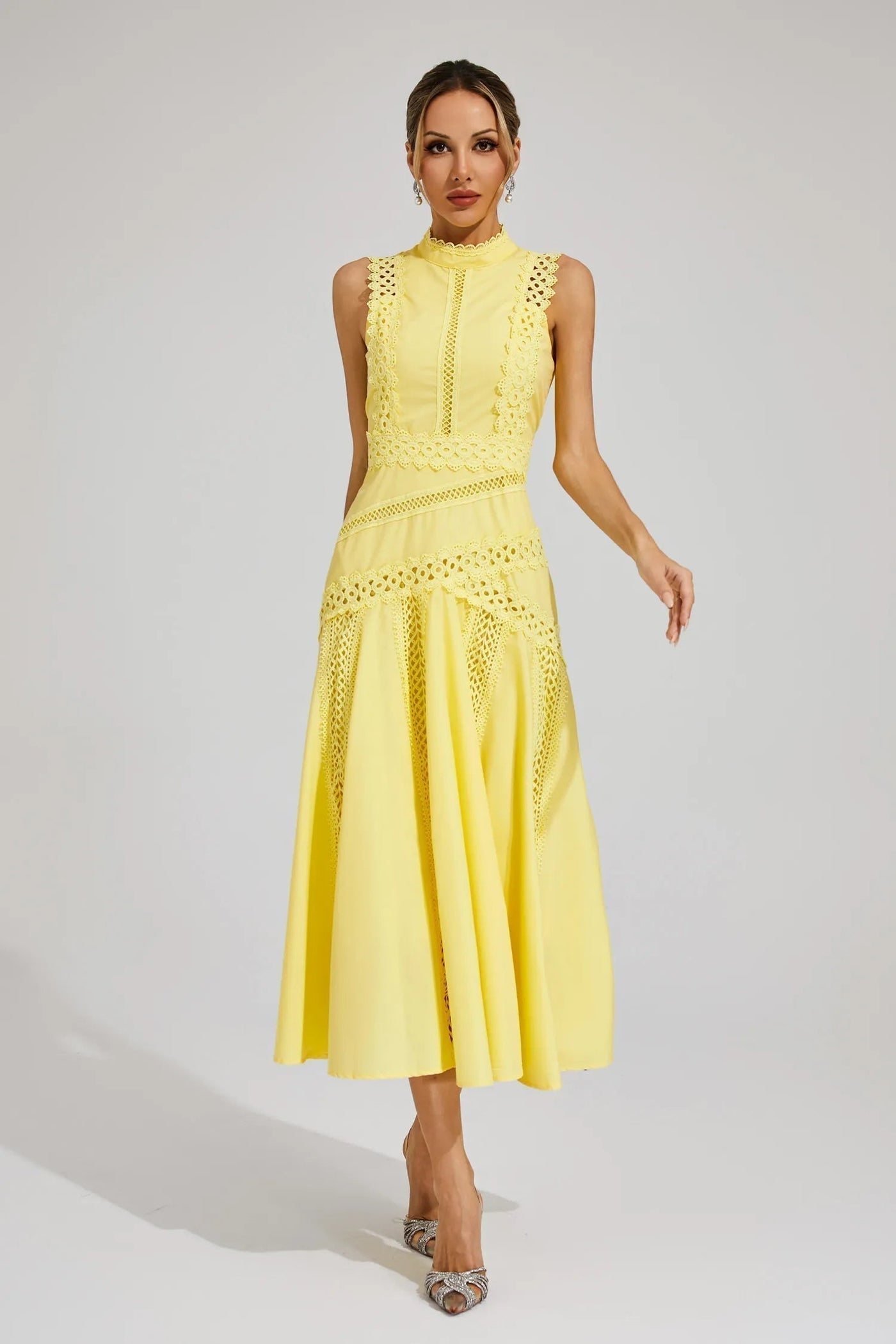Ellen | Women's Wedding Guest Midi Dress | Sleeveless Lace