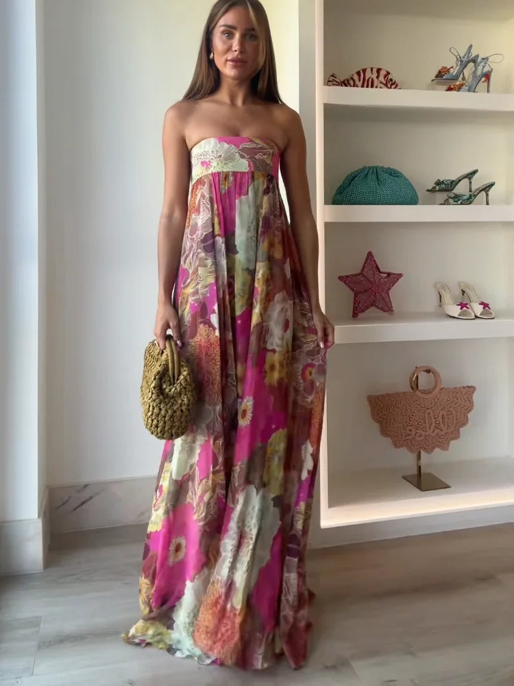Ellen | Women's Wedding Guest Maxi Dress | Strapless Floral